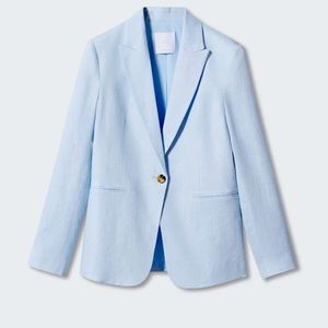 Mango Light Blue Linen Blazer